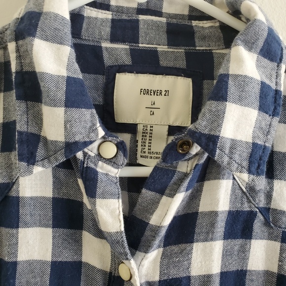 Forever 21 Flannel, Fall women's Medium Blue Plaid - Picture 2 of 4